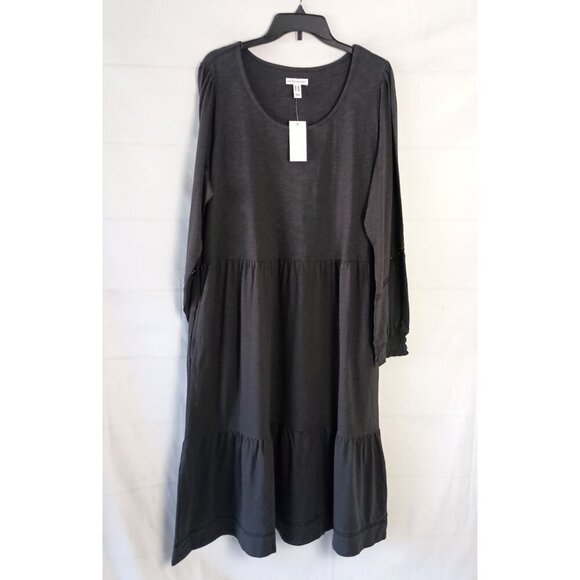 Denim & Co Canyon Retreat Linen Midi Dress Washed Black 1X NWT With Pockets - Picture 2 of 6